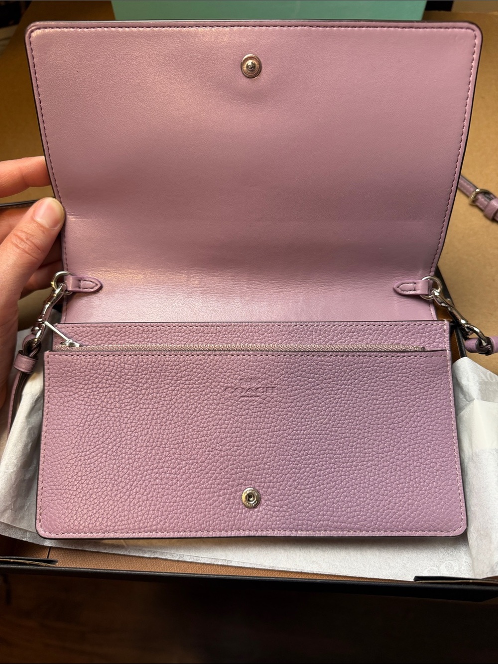 Coach Pebbled Leather Crossbody Bag in Lilac Pink - Picture 3 of 7
